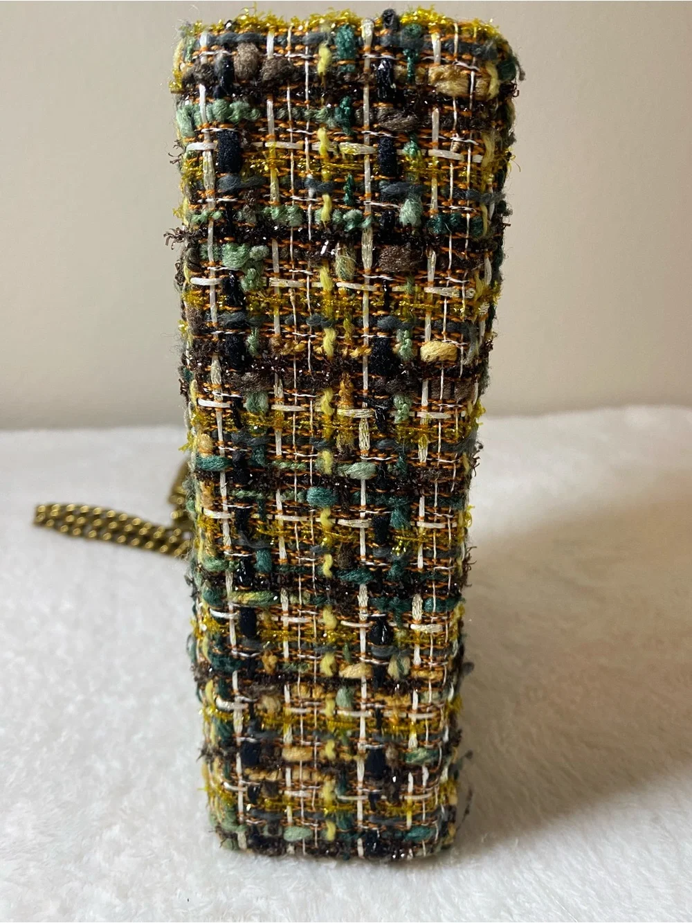 Kurt Geiger London Mini Kensington Tweed Crossbody Bag Green Gold Multi Color